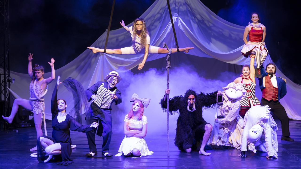Les artistes du cirque Starlight posent avant leur show ''Limbes'' en 2022 à Genève. [Keystone - Salvatore Di Nolfi]