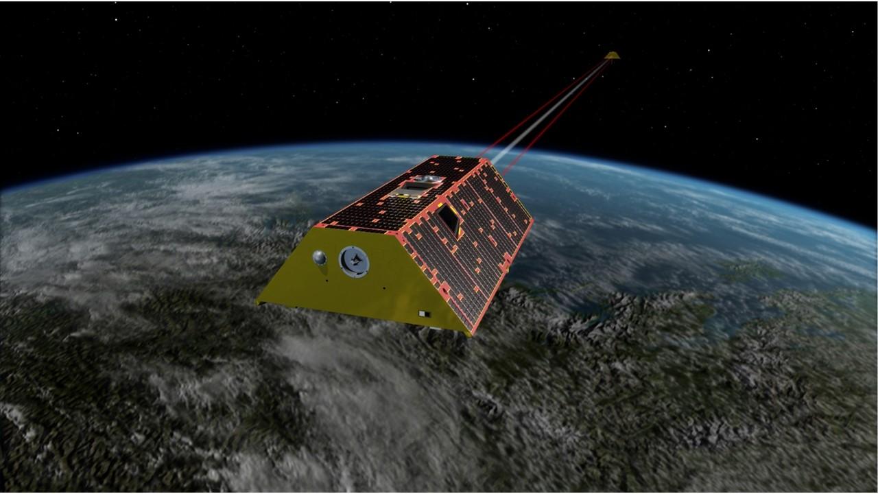 Satellite Grace en orbite (vue d'artiste). [NASA/JPL-Caltech]