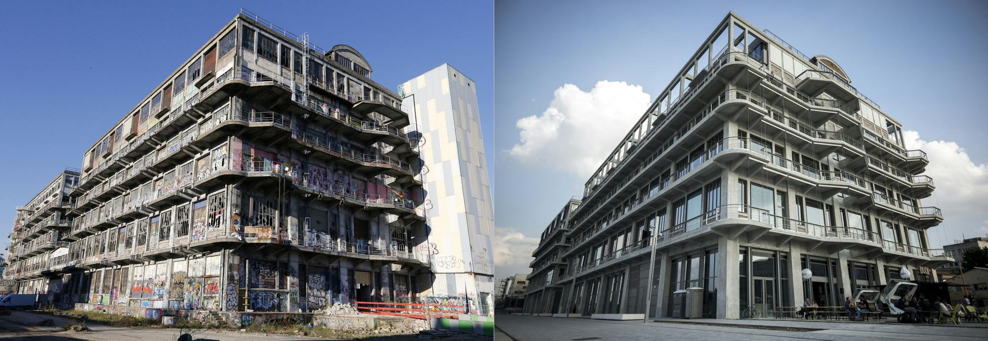 Le bâtiment des Magasins Généraux, avant et après sa rénovation en 2016. [AFP - PHILIPPE LOPEZ, FRANCOIS GUILLOT]