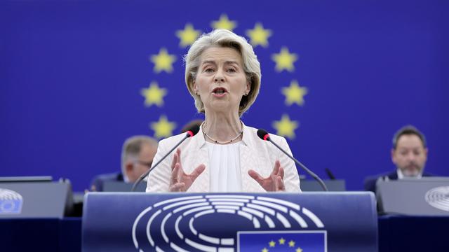 Ursula von der Leyen a été réélue pour un deuxième mandat à la présidence de la Commission européenne. [Keystone/EPA - Ronald Wittek]
