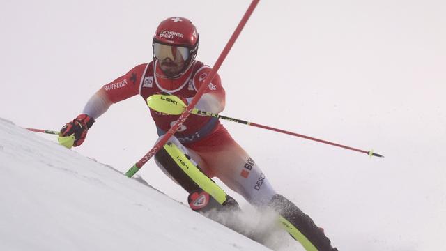 Loïc Meillard a pris une excellente 2e place à l'issue de la 1re manche. [KEYSTONE - MARCO TROVATI]