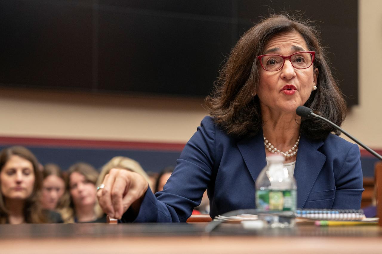 La présidente de l'Université Columbia, Minouche Shafik, photographiée ici au Capitole de Washington, le 17 avril 2024. [REUTERS - Ken Cedeno]