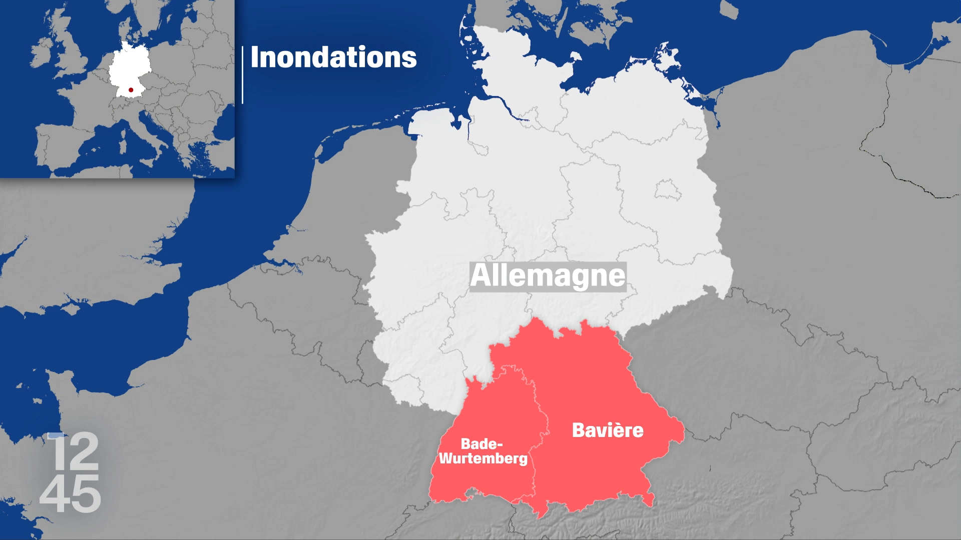 Les inondations en Allemagne touchent surtout deux régions du sud du pays. [RTS]