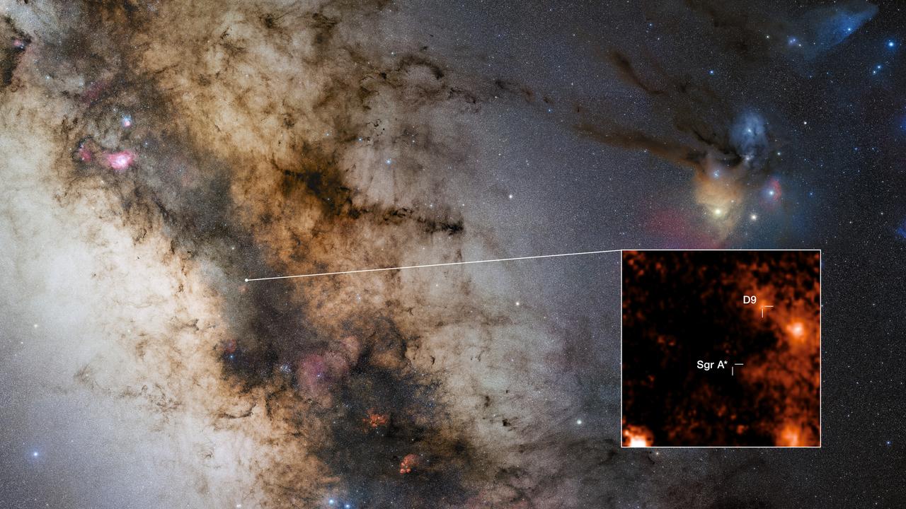 L'emplacement de l'étoile binaire D9, récemment découverte, qui est en orbite autour de Sagittarius A*, le trou noir supermassif au centre de notre galaxie. [ESO - F. Peißker & al., S. Guisard]