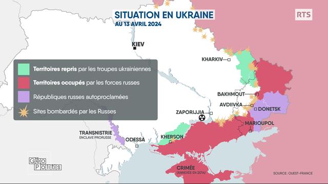 La situation en Ukraine au 13 avril 2024. [RTS - Géopolitis]