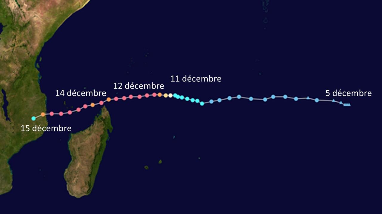 Trajectoire du cyclone Chido entre le 5 et le 15 décembre 2024. [Wikipedia]