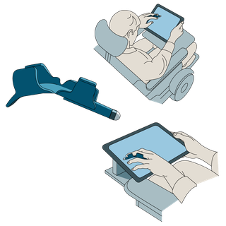 Un outil pour utiliser un écran tactile plus facilement pour une personne en chaise roulante. [Benoît Sijobert et Human Lab Saint Pierre - DR]