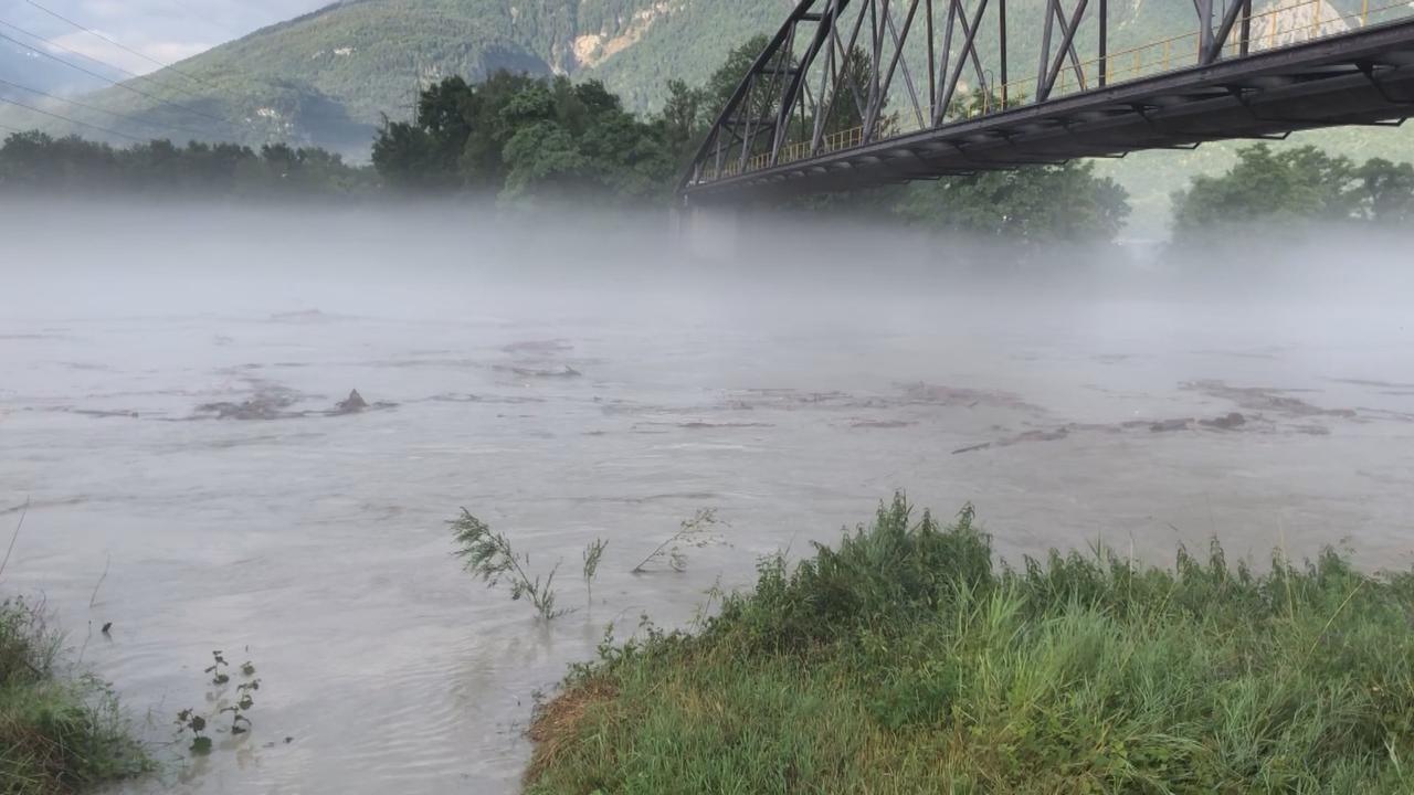 Le Rhône à Aigle dimanche matin. [RTS - Pietro Bugnon]