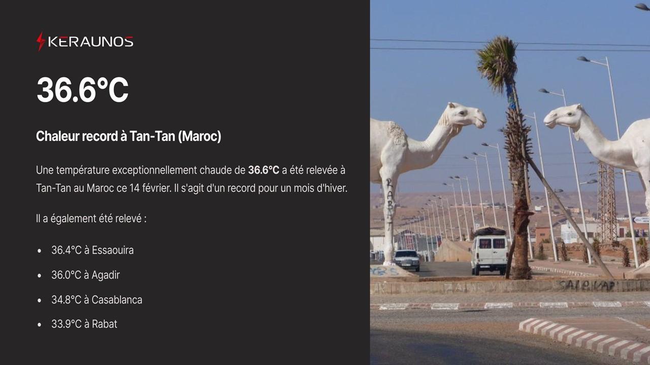Relevés de températures au Maroc, le 14 février 2024 sur le site de Keraunos. [Keraunos.org]
