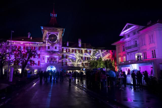 La ville de Morat pendant son Festival des lumières. [KEYSTONE - ANTHONY ANEX]