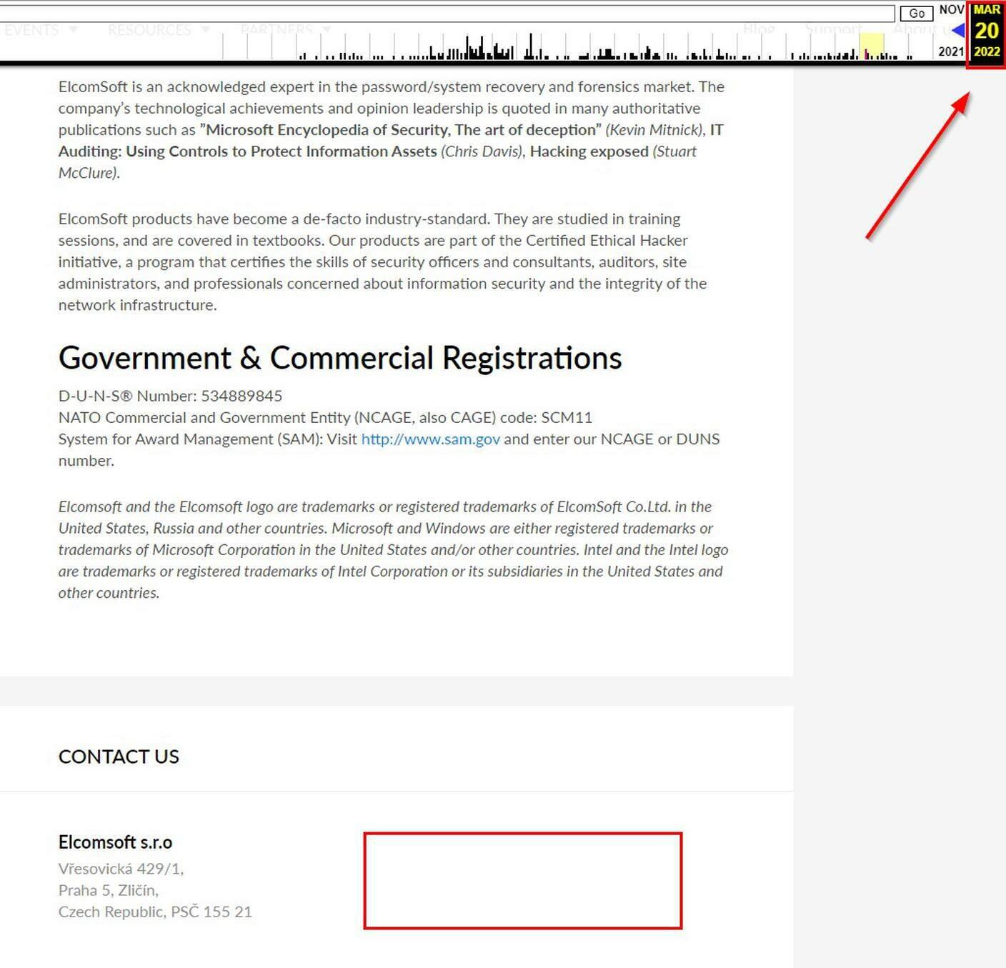 Capture d'écran sur web.archive.org en mars 2022, après l'invasion russe. [RSI]