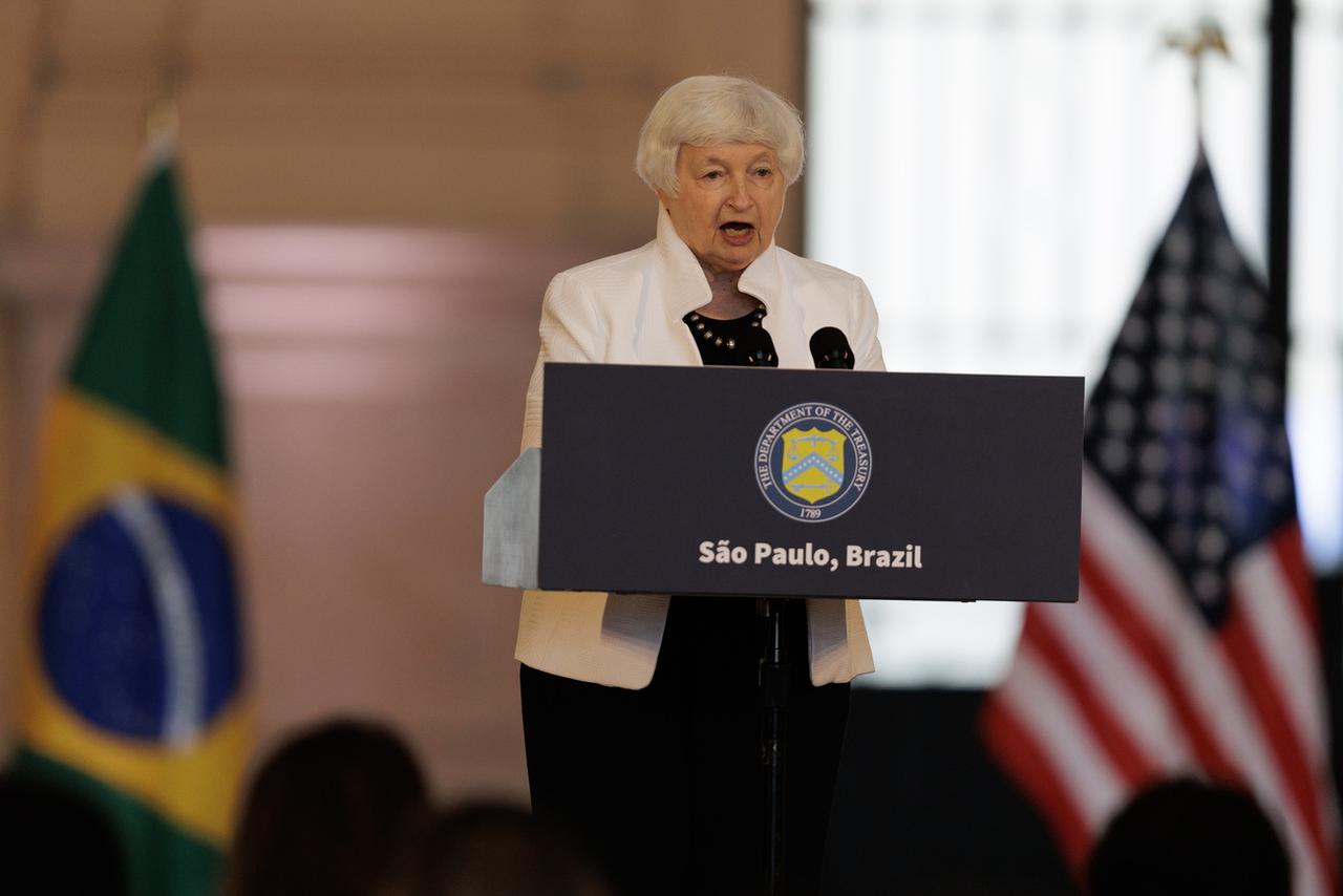 Janet Yellen se trouve à Sao Paulo, au Brésil, où elle doit participer à une réunion des ministres des Finances du G20. [KEYSTONE - ISAAC FONTANA]