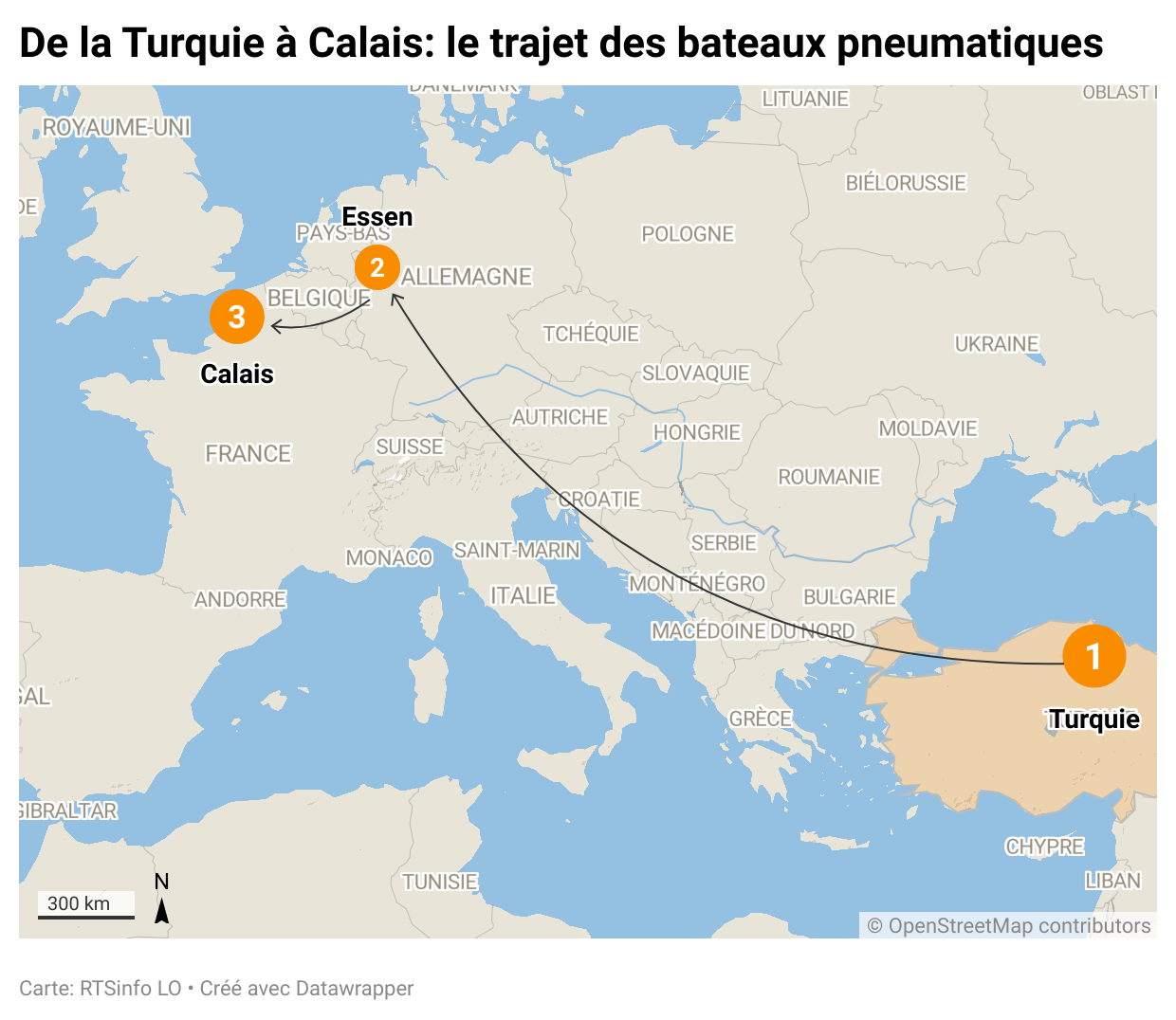 De la Turquie à Calais: le trajet des bateaux pneumatiques