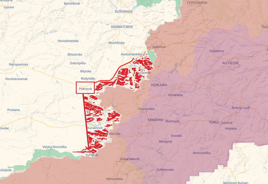 La ville de Pokrovsk sert de plaque tournante à la logistique ukrainienne du sud au nord de l'oblast de Donetsk. [https://deepstatemap.live/ - RTSinfo]