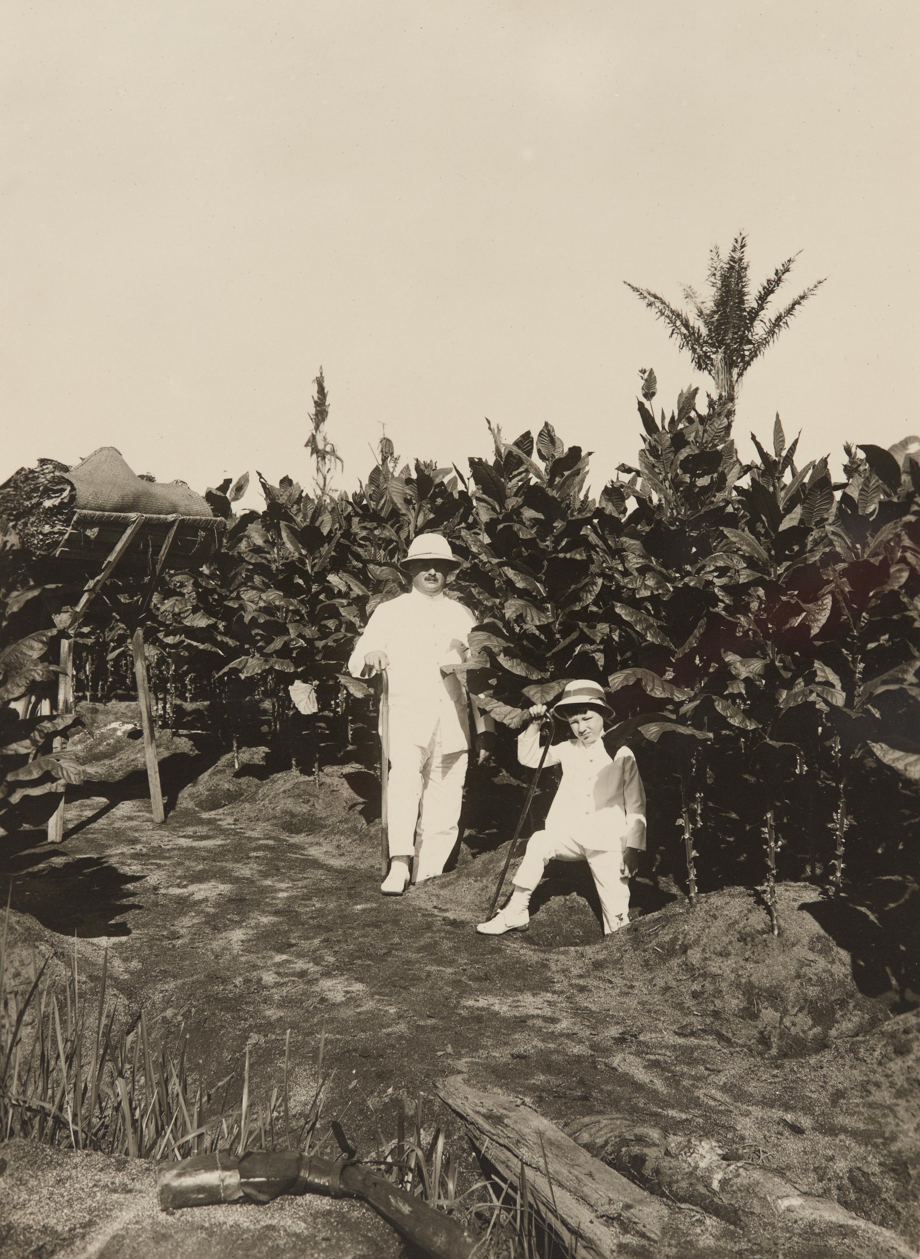 "Le petit planteur" - Administrateur des plantations suisses de tabac, originaire de Stäfa, avec son fils, Kotari, 1921 [Collection privée - Musée national suisse]