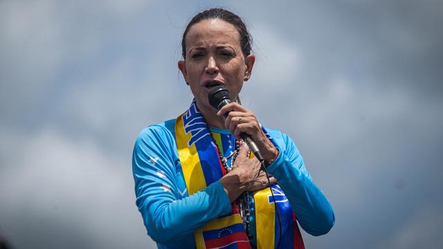 Maria Corina Machado appelle les Vénézuéliens à manifester samedi. [KEYSTONE - HENRY CHIRINOS]