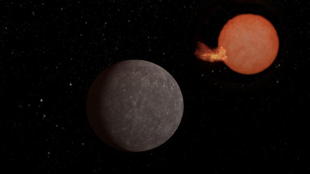 L'exoplanète SPECULOOS-3 b orbite autour de son étoile naine rouge ultra-froide. Elle est aussi grosse que la Terre, et son étoile légèrement plus grande que Jupiter, mais beaucoup plus massive. [NASA/JPL-Caltech - Illustration d'artiste]