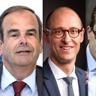 L'ancien président du Centre Gerhard Pfister (ZG), le conseiller national Martin Candinas (GR) et les conseillers aux Etats Benedikt Würth (SG) et Isabelle Chassot (FR) sont évoqués pour succéder à Viola Amherd au Conseil fédéral. [Keystone]