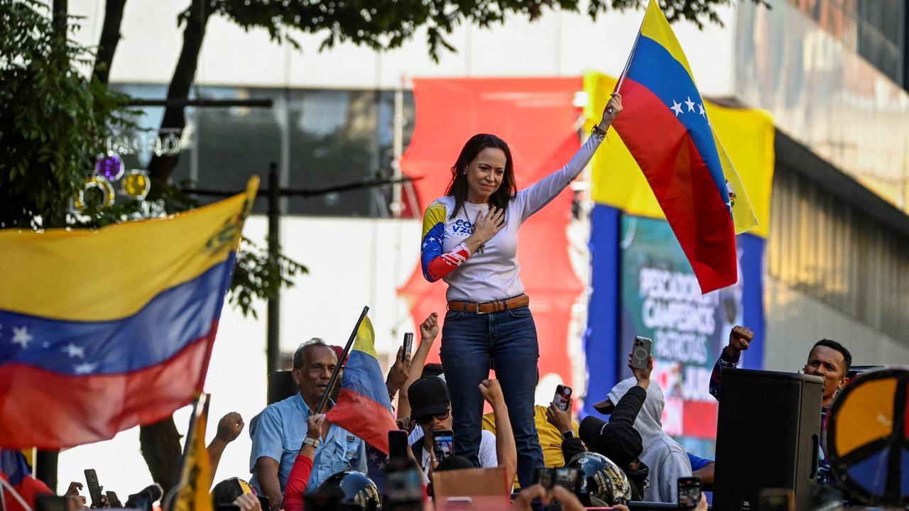 La cheffe de l'opposition vénézuélienne Maria Corina Machado a participé à une manifestation à Caracas contre l'investiture de Nicolas Maduro vendredi. [Maxwell Briceno]