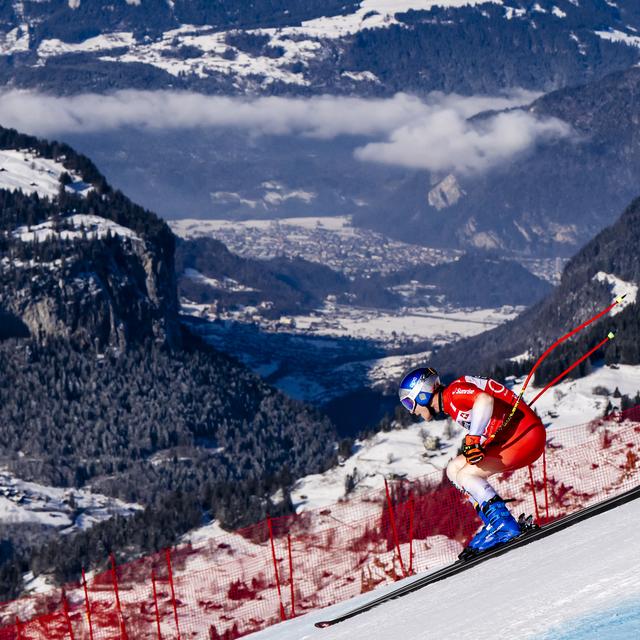 Bien que les conséquences du dérèglement climatique soient déjà visibles, les compétitions de ski ne sont pas menacées, assure Swiss-Ski. [Keystone - Jean-Christophe Bott]