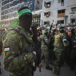 Des combattants du Hamas à Gaza. [Keystone/AP Photo - Abed Hajjar]