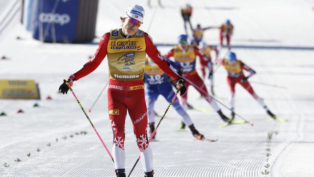 Johannes Høsflot Klæbo accentue son avance au général. [Keystone - Alessandro Trovati]