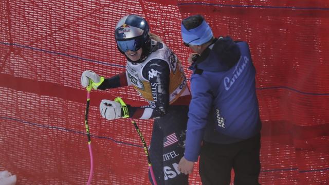 Vonn a chuté jeudi, sans gravité toutefois. [Keystone - Marco Trovati]