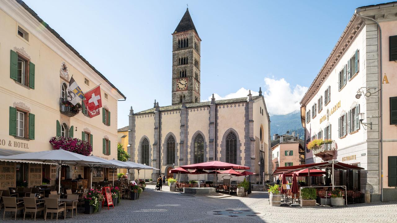 La place du village de Poschiavo photographiée le 6 septembre 2024. [Keystone - Christian Beutler]