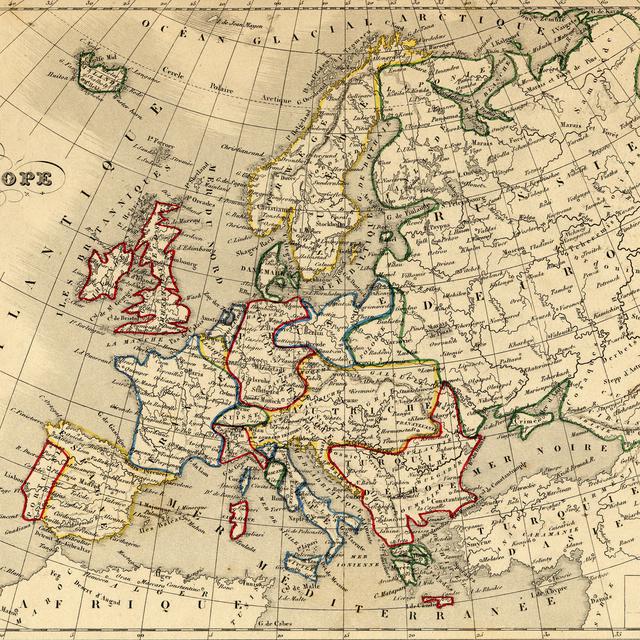 Carte de l'Europe de 1843 montrant la multitude d'états issus du Congrès de Vienne. [Wikimédia]