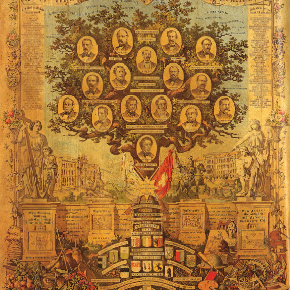 Affiche représentant l'histoire de la Suisse de 1291 jusqu'à 1848. [Wikimédia.]