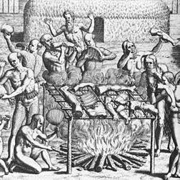 Cannibalisme au Brésil en 1557 décrit par Hans Staden. [wikipedia]