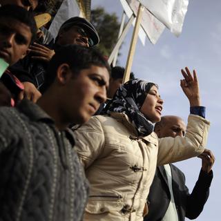 Manifestants tunisiens en janvier 2011. [Fred Dufour]