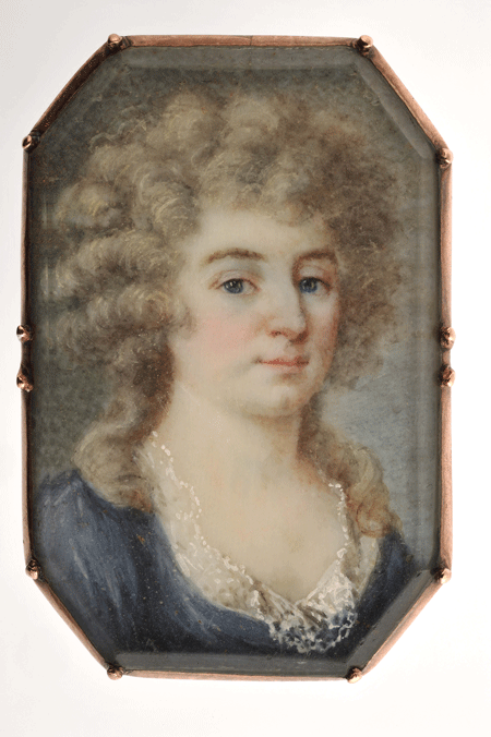 Portrait de Madame de Warens, miniature sur ivoire montée en bague (Musée historique de Vevey) [Photo studio Curchod]