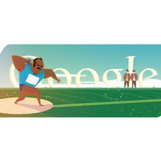 Le logo de Google du vendredi 3 août 2012 "Lancer du poids, JO de Londres 2012". [google.com]