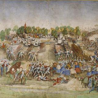 La bataille de Marignan, miniature sur parchemin du Maître à la Ratière. [CC-BY-SA - René-Gabriel Ojéda]