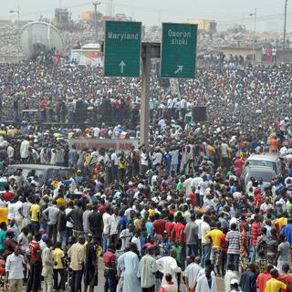 Manifestation contre la suppression de la subvention pétrolière, le 12 janvier 2012 à Lagos. [Pius Utomi Ekpei.]