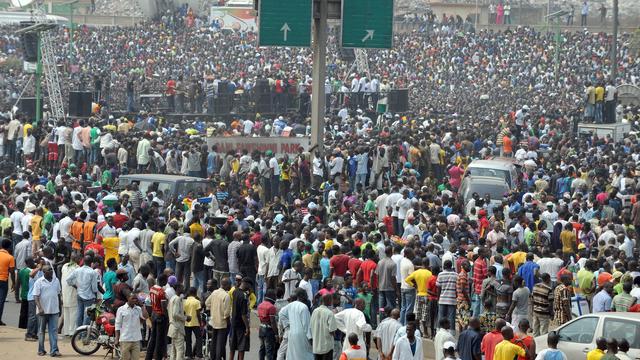 Manifestation contre la suppression de la subvention pétrolière, le 12 janvier 2012 à Lagos. [Pius Utomi Ekpei.]