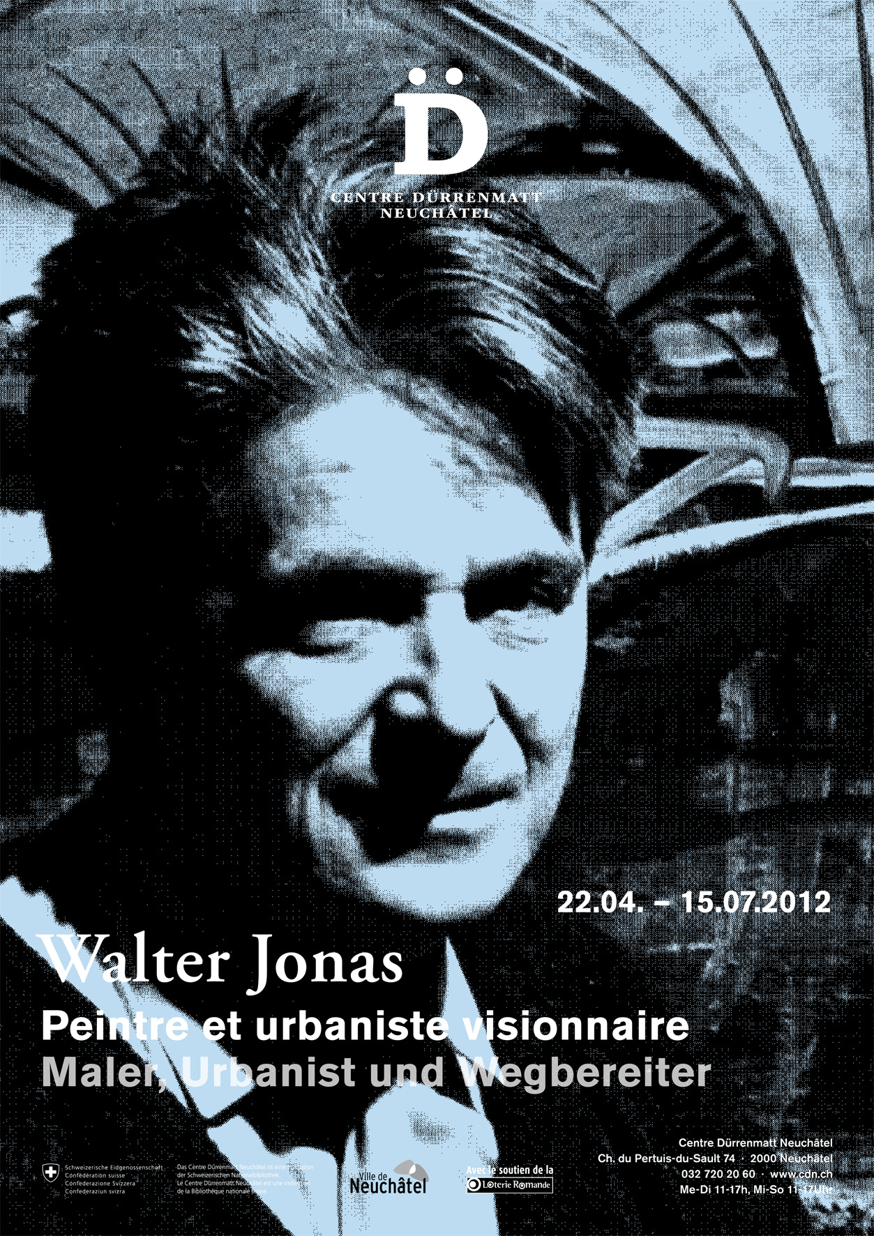 Affiche de l'exposition "Walter Jonas. Peintre et urbaniste visionnaire" à voir au Centre Dürrenmatt à Neuchâtel. [bundesmuseen.ch/cdn]