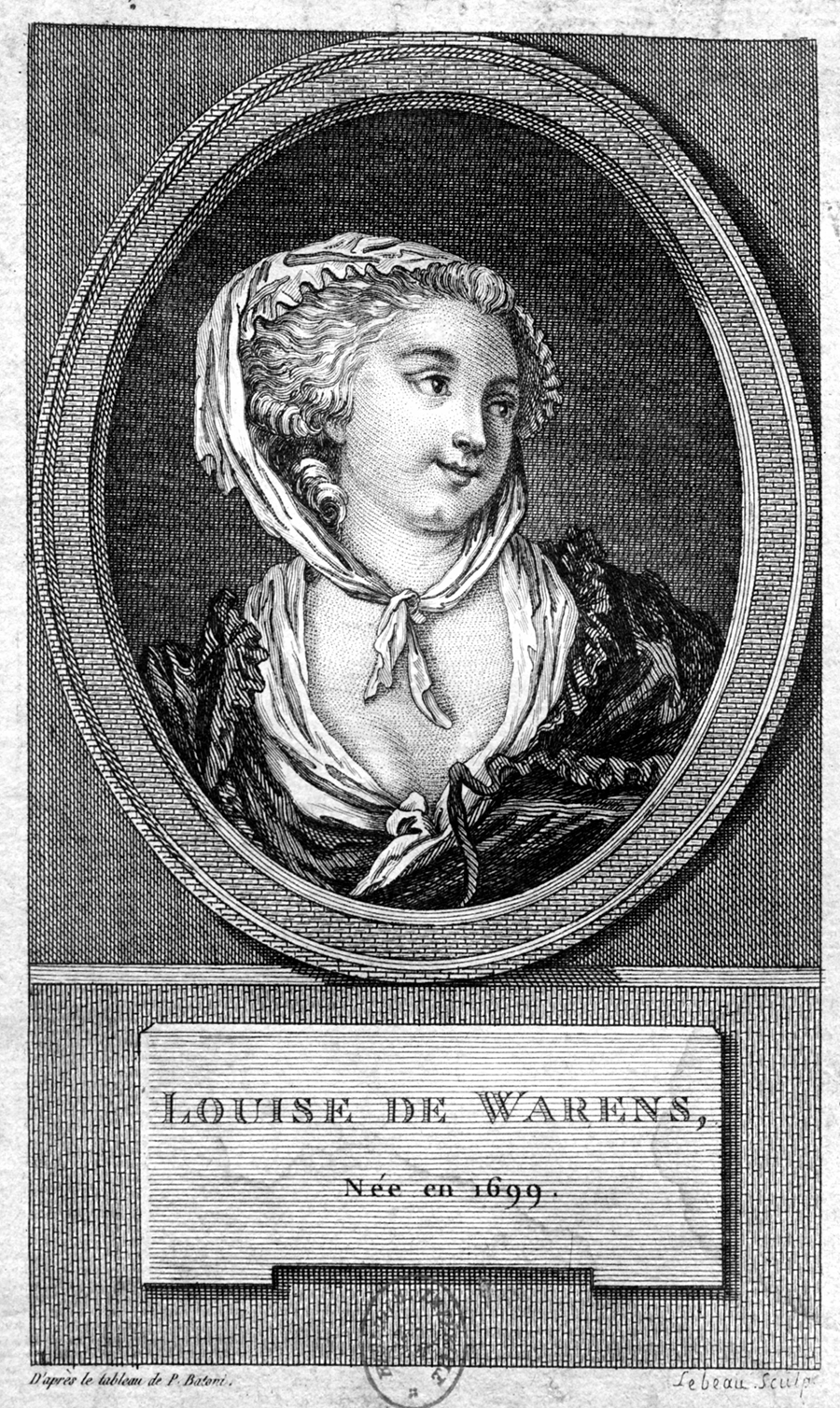 Mme de Warens, amie de Jean-Jacques Rousseau (1712-1778), écrivain genevois de langue française. Gravure d'après le tableau de Pompéo Batoni (XVIIIème siècle). [Roger-Viollet/AFP]