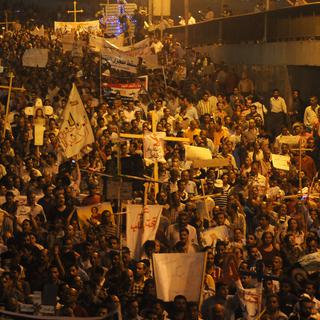 Des chrétiens coptes protestent, le 9 octobre 2011 au Caire, après l'incendie d'une de leurs églises près d'Assouan. [Mohammed Hossam]