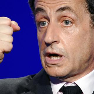 Nicolas Sarkozy durant un meeting électoral, le 28 mars 2012 à Elancourt. [Martin Bureau]