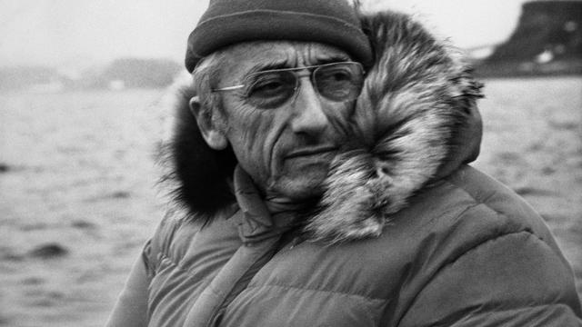 Portrait du Commandant Jacques-Yves Cousteau, pris en 1972 en Antarctique sur le tournage de son film "Le voyage au bout du monde".