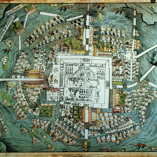 Plan de la cité de Tenochtitlan, attribué à Hernando Cortes, 1485-1547. [Museo Ciudad Mexico / The Art Archive / AFP - Gianni Dagli Orti]