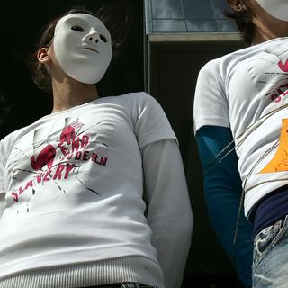 Photo prise lors d'une manifestation d'Amnesty International contre le trafic humain. (Athènes, 2008). [Louisa Gouliamaki]