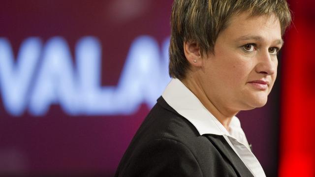 Marylène Volpi Fournier lors d'un débat organisé par la RTS, le 30 septembre 2011 à Fully. [Jean-Christophe Bott]