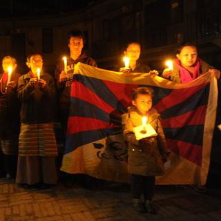 Manifestation d'exilés tibétains au Népal après l'immolation d'un moine, Kathmandu le 13 février 2013. [Prakash Mathema]