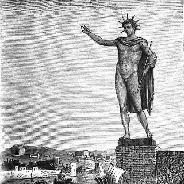 Le colosse de Rhodes, selon gravure du XIXè siècle de Sidney Barclay. [DP]