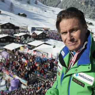 Urs Lehmann, le directeur de Swiss-Ski, à l'arrivée de la course d'Adelboden le 12 janvier 2013. [Peter Schneider]