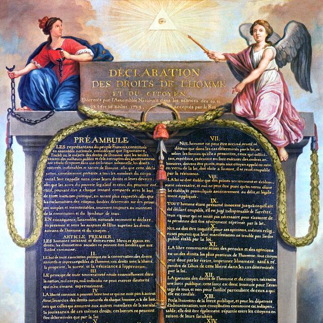 Représentation de la "Déclaration des Droits de l'Homme et du Citoyen de 1789", oeuvre de Jean-Jacques-François Le Barbier (1738 - 1826). [D.P.]