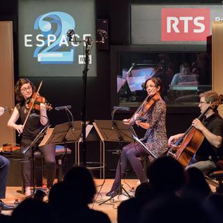 Le Quatuor Terpsycordes sur la scène du Studio 15 de la RTS à Lausanne. [Alexandre Chatton]